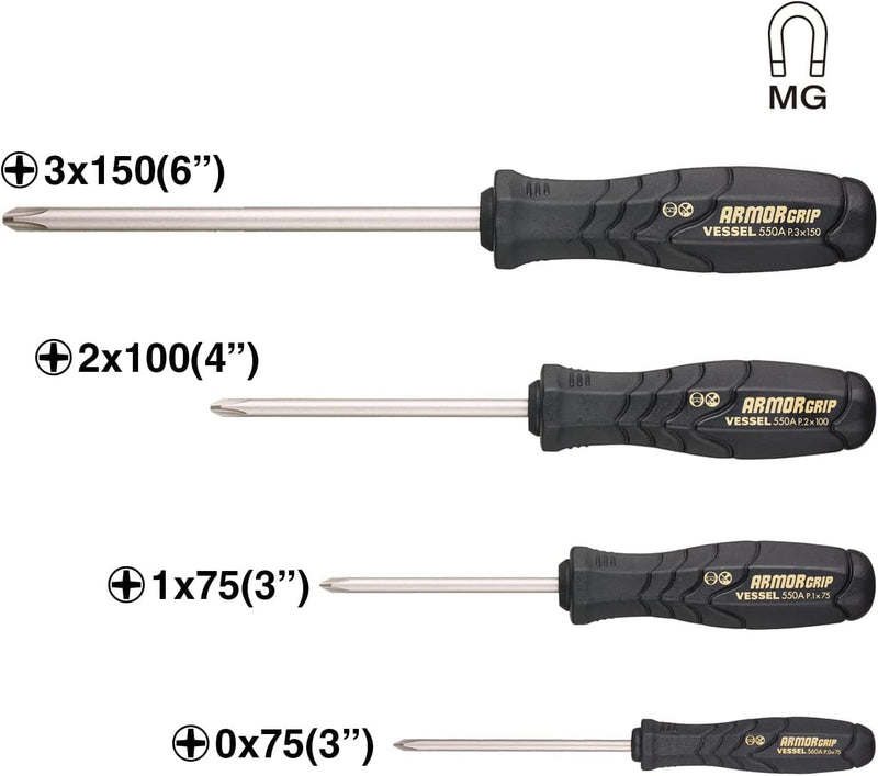 VESSEL ARMOR GRIP Screwdriver 4PC. Set