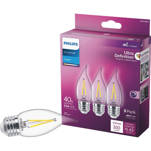 Philips Ultra Definition 40W Equivalent Daylight BA11 Medium LED Decorative Light Bulb (3-Pack)