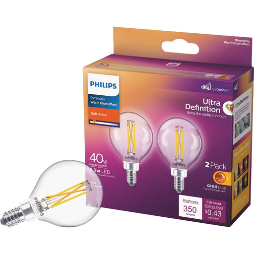 Philips Ultra Definition 40W Equivalent Soft White G16.5 Candelabra LED Decorative Light Bulb (2-Pack)