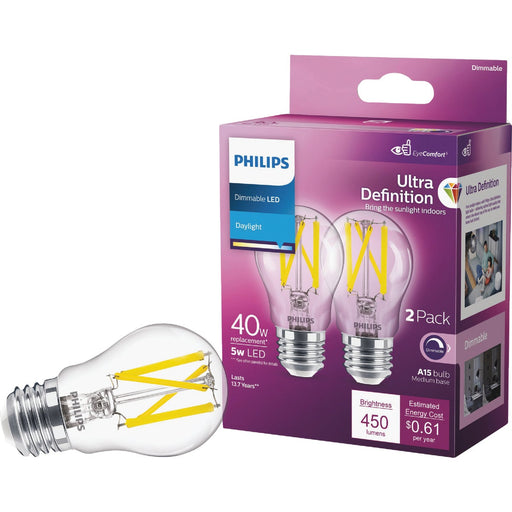Philips Ultra Definition 40W Equivalent Daylight A15 Medium Dimmable LED Light Bulb (2-Pack)