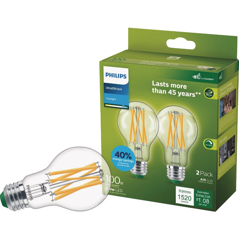 Philips Ultra Efficient 100W Equivalent Daylight Clear A19 LED Bulb (2-Pack)