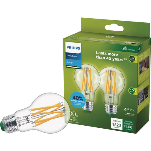 Philips Ultra Efficient 100W Equivalent Daylight Clear A19 LED Bulb (2-Pack)