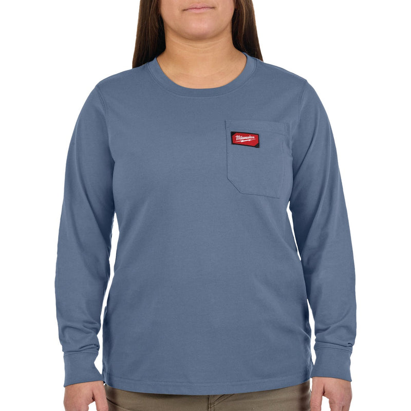 Milwaukee GRIDIRON Women's Large Blue Long Sleeve Pocket T-Shirt