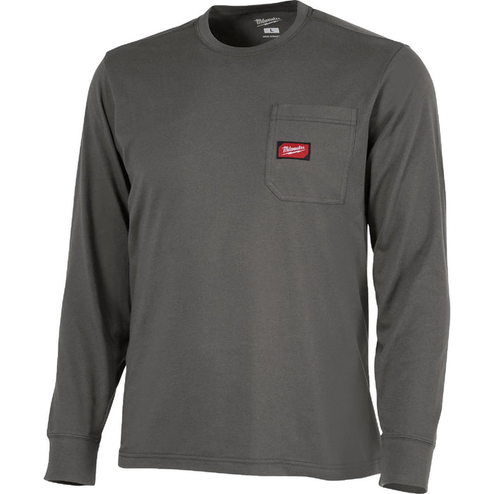 Milwaukee GridIron Large Gray Long Sleeve Heavy-Duty Pocket T-Shirt