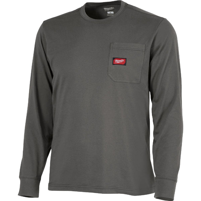 Milwaukee GridIron Small Gray Long Sleeve Heavy-Duty Pocket T-Shirt