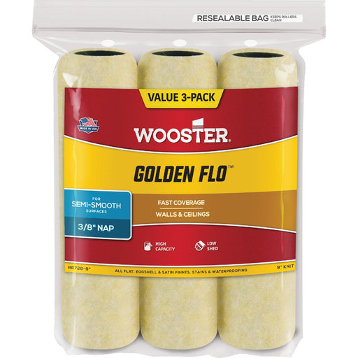 Wooster Golden Flo 9 In. x 3/8 In. Knit Fabric Roller Cover (3-Pack)