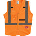 Milwaukee ANSI Class 2 Hi Vis Orange Safety Vest, L/XL