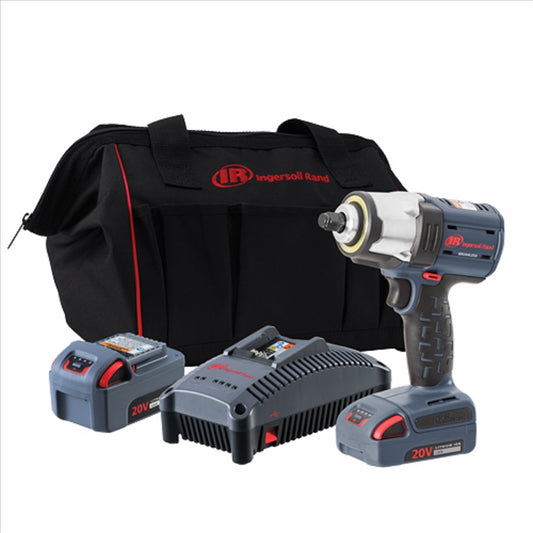 Ingersoll Rand 20V Mid-torque 1/2" Cordless Impact Wrench Kit, 550 ft-lbs Nut-busting Torque, 2 Batteries and Charger