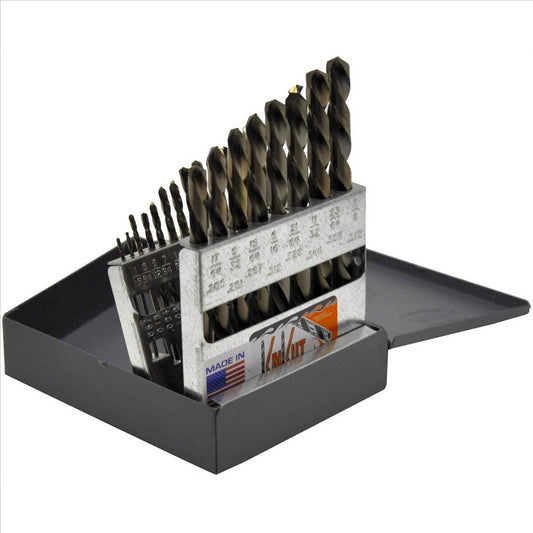 KnKut 21 Piece Left Hand Jobber Length Drill Bit Set 1/16"-3/8" by 64ths