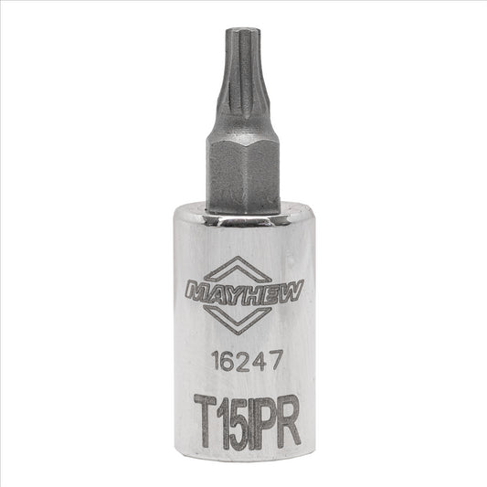 Mayhew T15IPR Tamper Torx Plus&reg; Short Insert Socket Bit, 1/4-Inch Drive