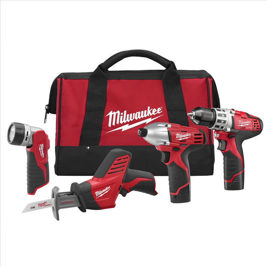Milwaukee Tool M12 Cordless LITHIUM-ION 4-Tool Combo Kit (2498-24)