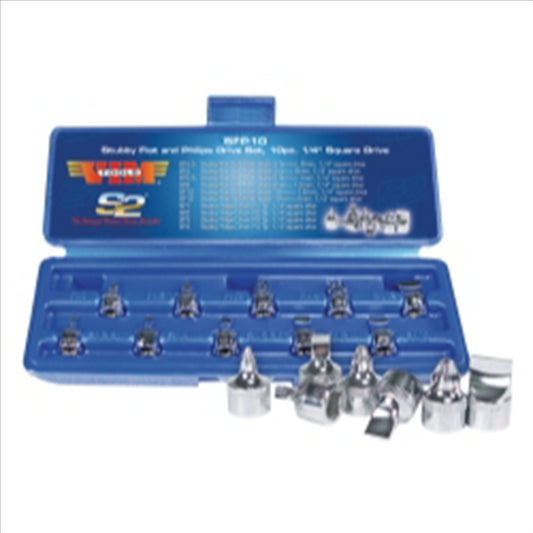 VIM TOOLS 10 Piece 1/4" Square Drive Stubby Flat and Phillips Drive Set