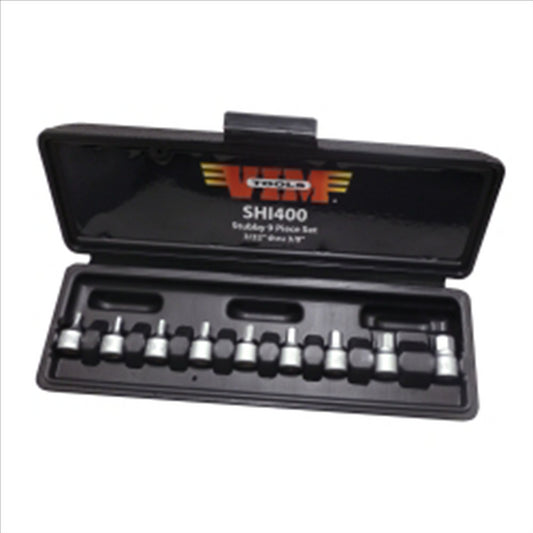 VIM TOOLS 9 Piece 1/4" Drive SAE 3/32" - 3/8" Stubby Hex Bit Set